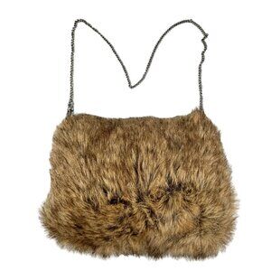 Faux Fur Clutch Muff Hand Warmer With Chain Strap Pocket